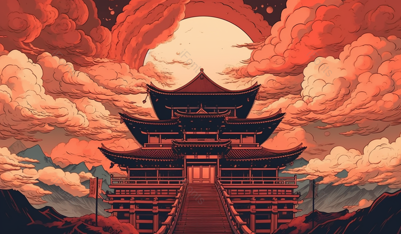 中国风古典建筑风景画,插画/手绘图,插画/手绘图库,插画/手绘图下载,插画/手绘